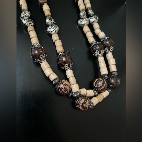 Vintage Silver Brown beaded Necklace Adjustable Closure Bohemian - Picture 3 of 12